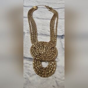 Gold Braided Necklace And Earrings Set